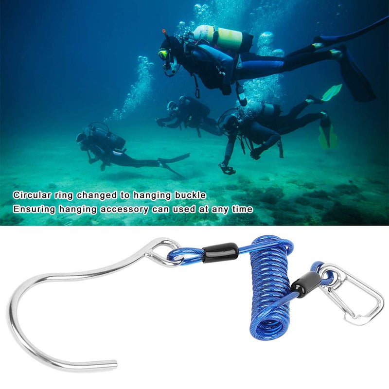Keenso Diving Stainless Steel Single Hook, Spring Anti-Lost Reef Hook with Spiral Coil Lanyard(Blue) - Image 3